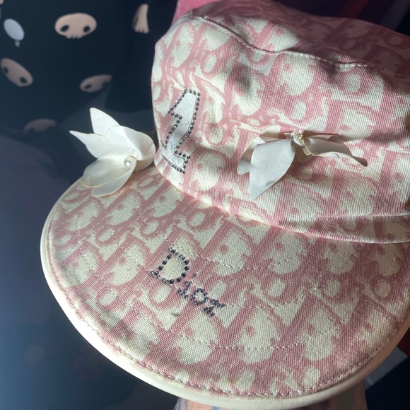 RARE ?Vintage Authentic Dior Galliano pink Diorissimo monogram hat 57 Dior Galliano Dior Trotter Charms Monogram Oblique Bucket  main image 2